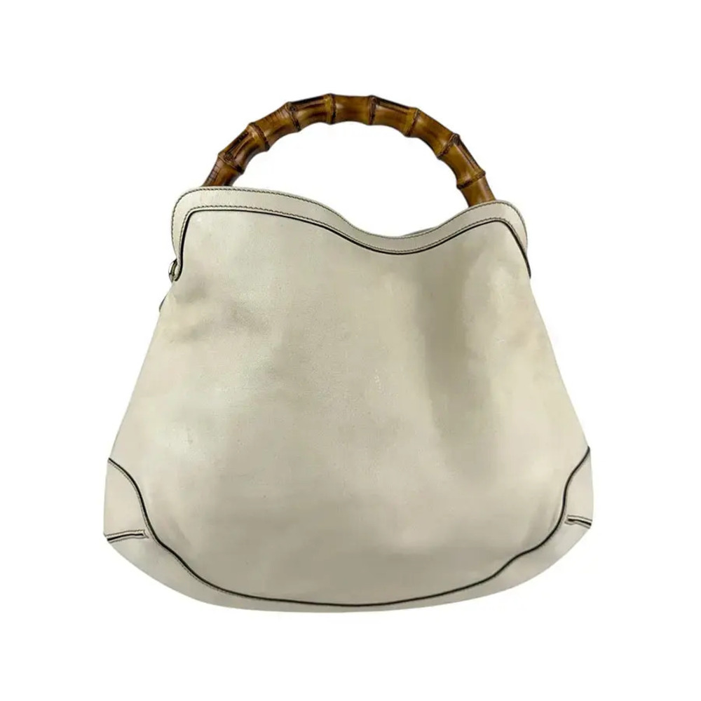 Gucci Bamboo Leather 2Way Shoulder Bag Ivory White